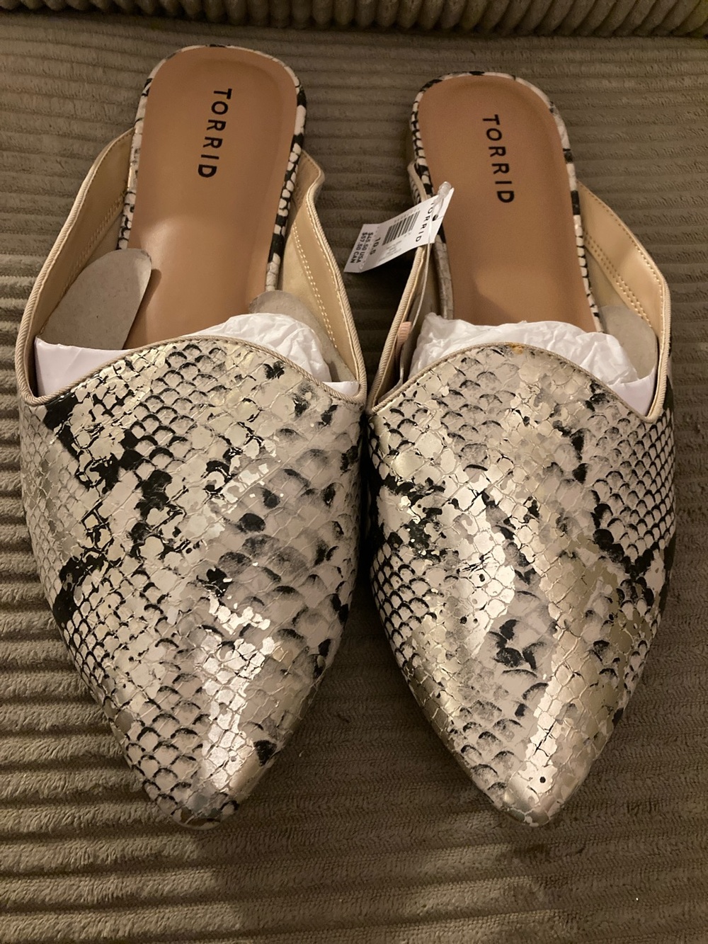 Torrid metallic Snake-Print Pointed toe Mules